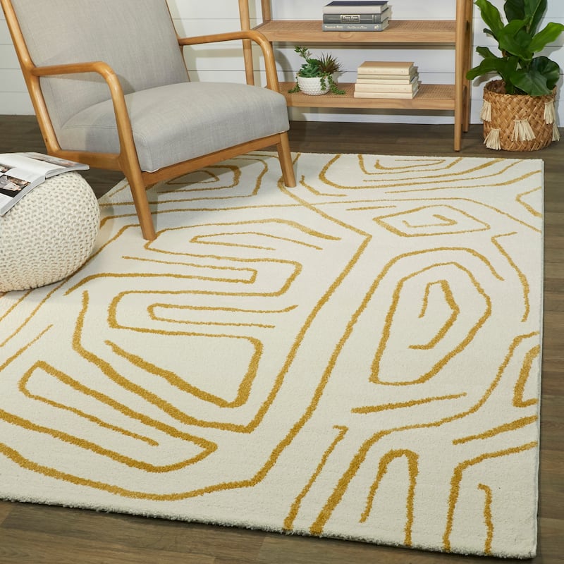 Pollock Modern Abstract Area Rug - 7'10" x 10' - Cream/Gold - Rectangle