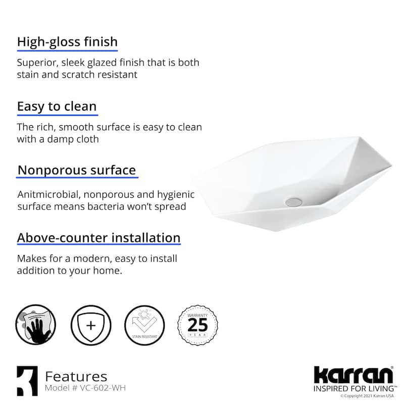Karran Valera 25" Vitreous China Vessel Bathroom Sink in White