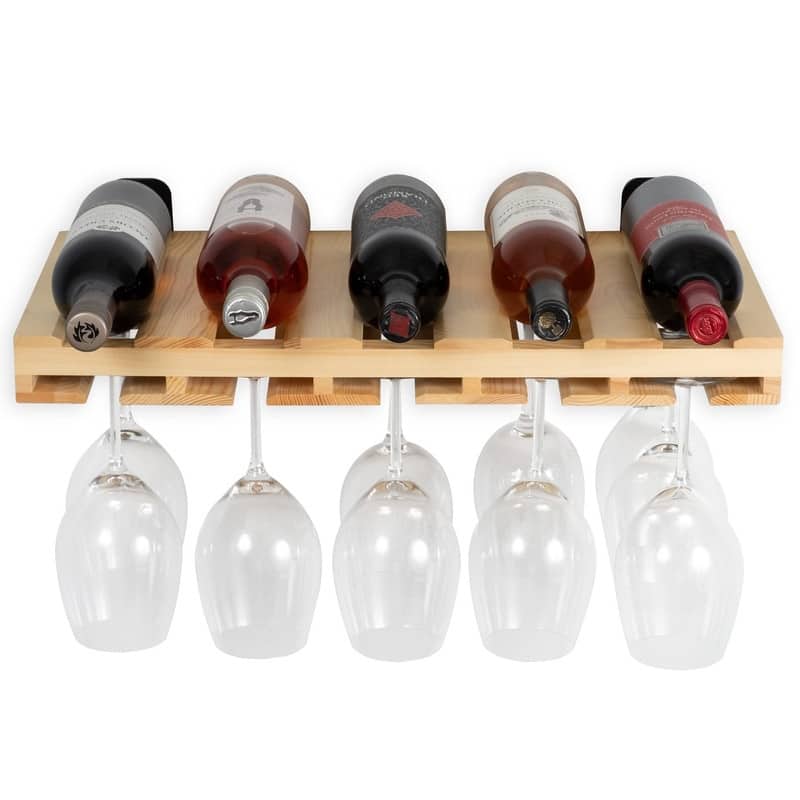 Wall Mounted Wood Floating Wine Liquor Bottle Rack - 21"D x 12"W x 2"H