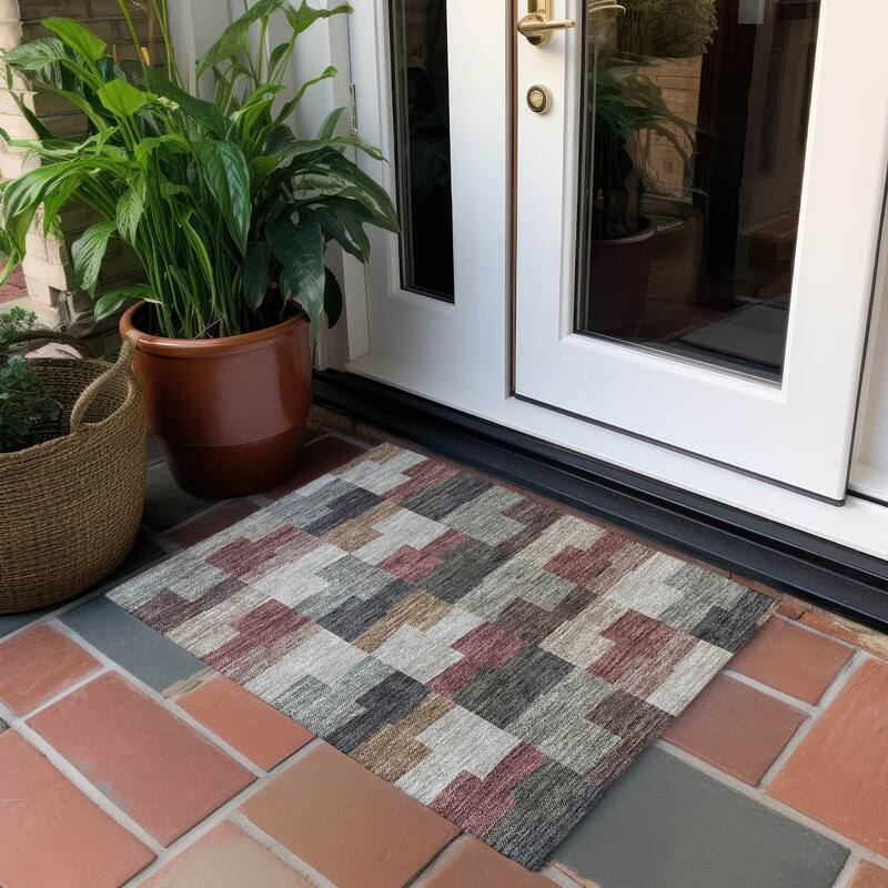 Machine Washable Indoor/ Outdoor Chantille Contemporary Blocks Rug