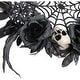 preview thumbnail 10 of 10, Haunted Hill Farm 15-In. Halloween Black and White Floral Wreath Pumpkins, Skulls, and Spiderweb for Haunted House Decoration