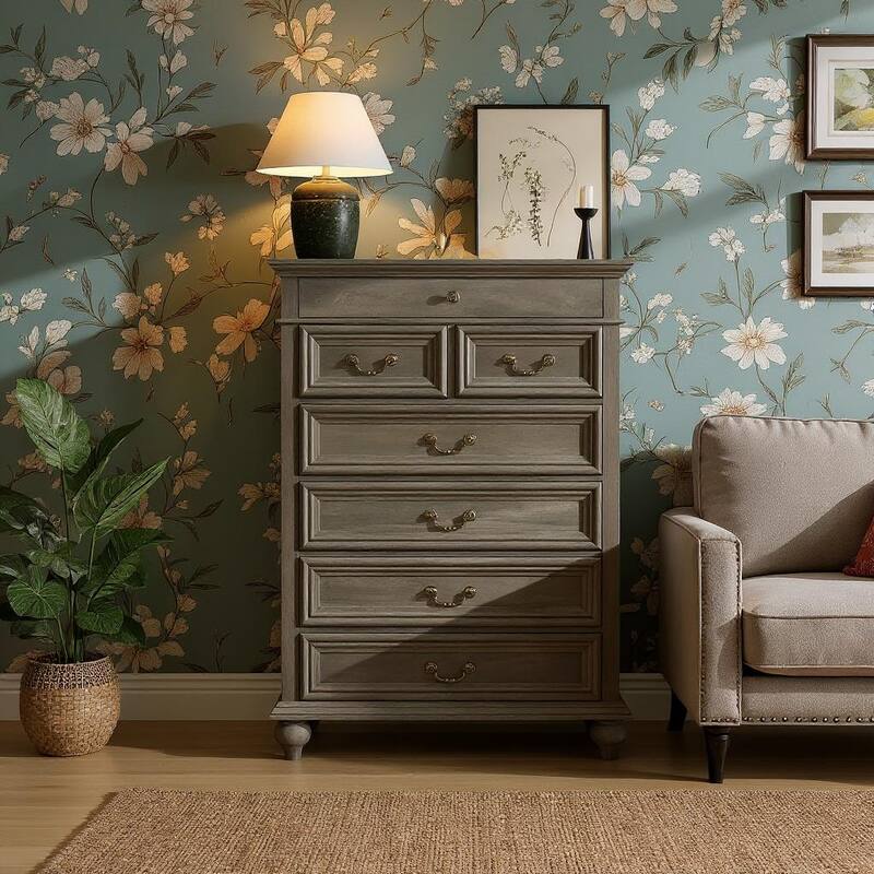 7 Drawer Dressers, with 3 Different Sizes Drawers - Grey