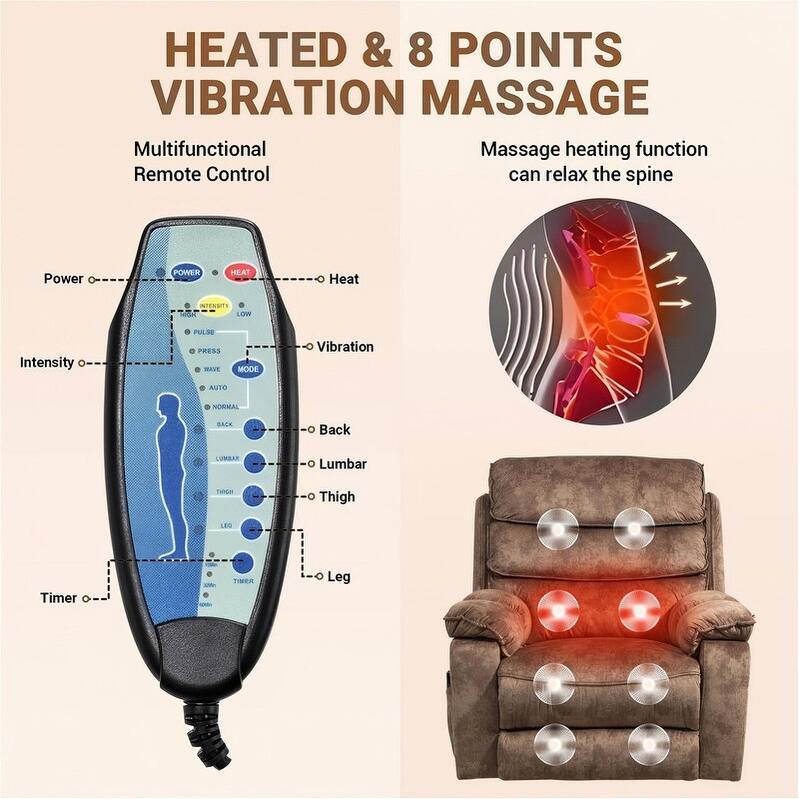 Extended Footrest Comfort Chenille Power Lift Recliner with Massage and Heat