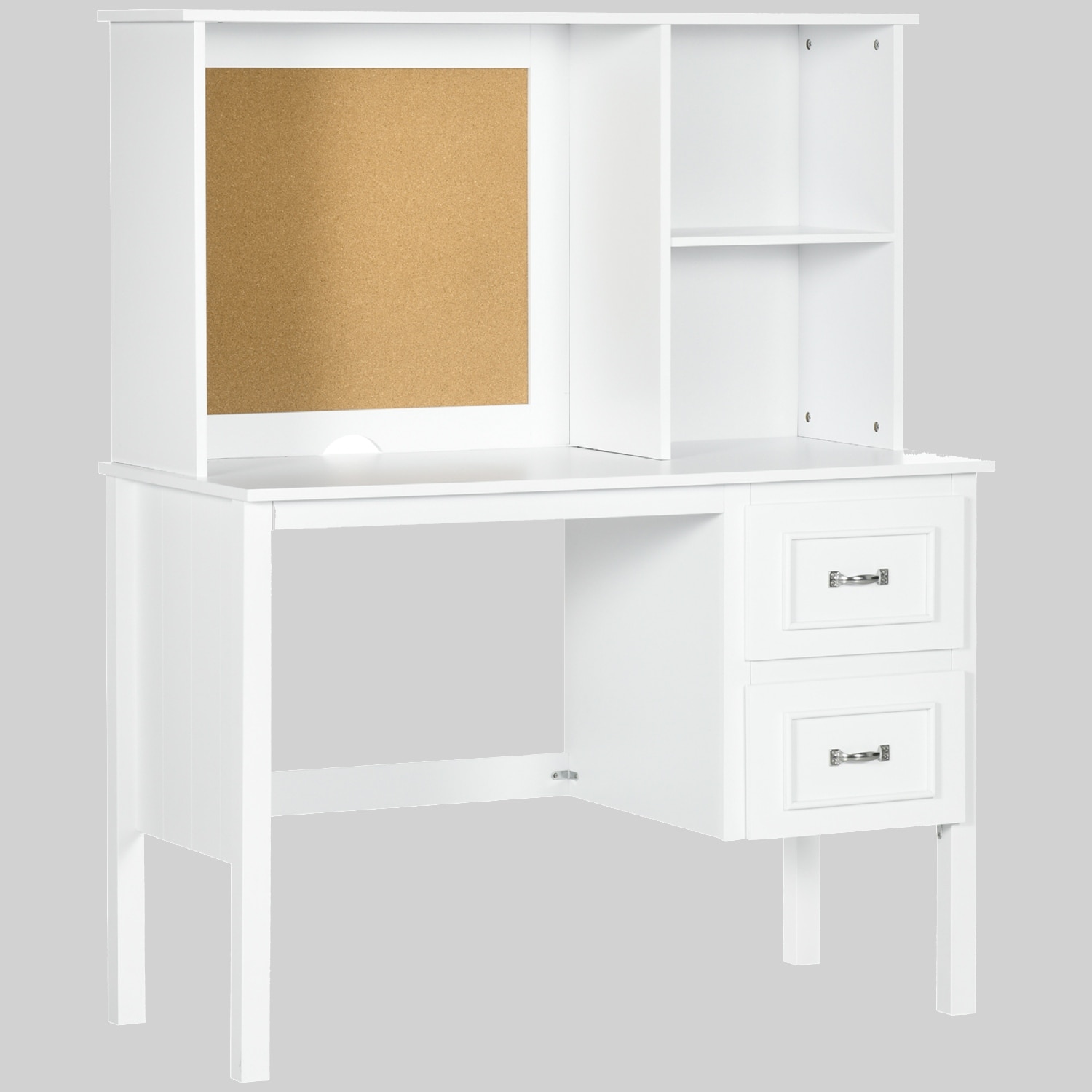 Modern Home Office Desk with Drawers, Shelves & Corkboard, Workstation with Cable Hole