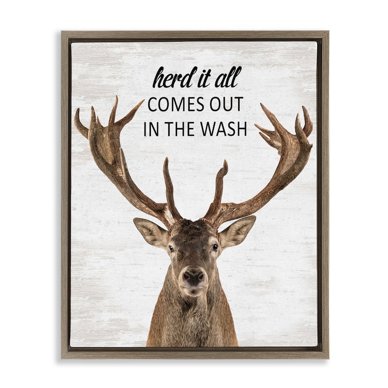 Stupell Herd It Comes Out In Wash Framed Floater Canvas Wall Art Design By Lettered and Lined - 25 x 31 - Brown