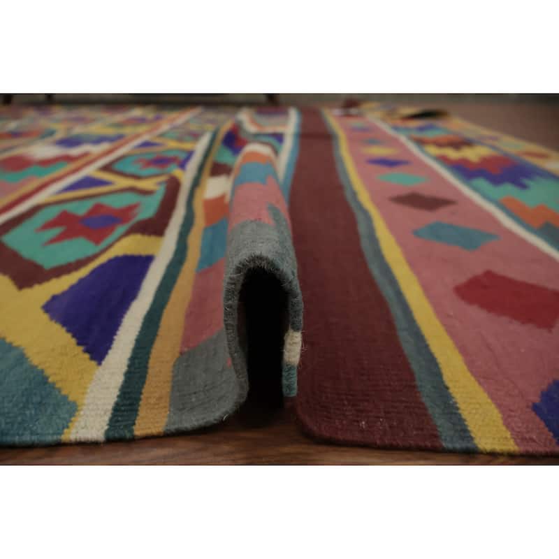 Hand Woven Oriental 100% Wool Carpet Southwestern Tribal Multi-Colored Kilim Area Rug - 9' 6'' X 8' 1''