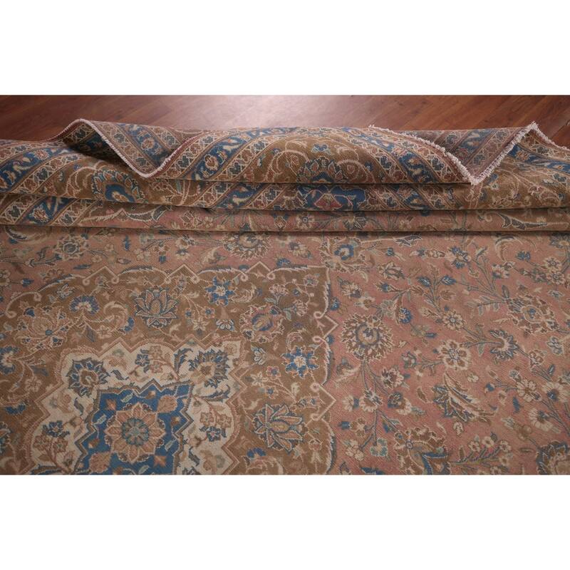 Pink Mashad Persian Vintage Area Rug Hand-Knotted Wool Carpet - 9'7"x 13'4"