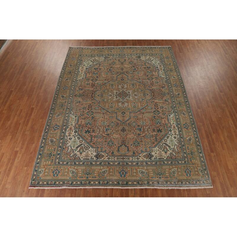 Geometric Tabriz Vintage Persian Area Rug Handmade Wool Carpet - 9'11" x 12'7"