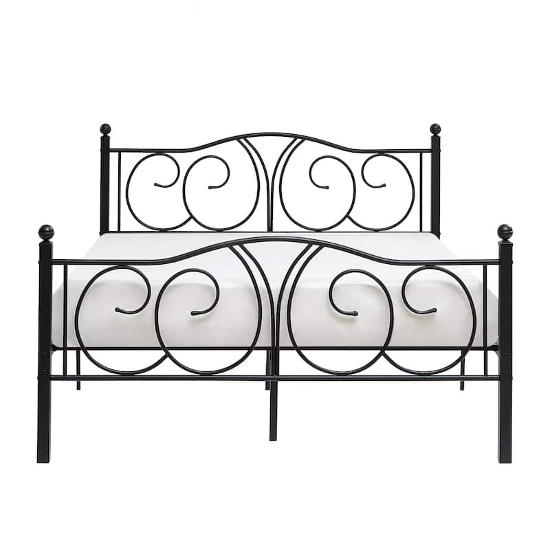 VECELO Platform Bed Frame with Scroll Headboard, Twin/Full/Queen Size Beds