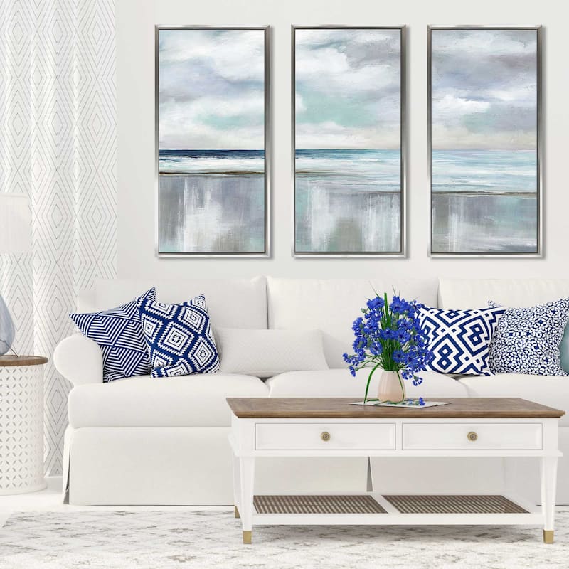 "Cyan Sunrise Nan" Print in Floating Canvas, Set of 3 - Grey