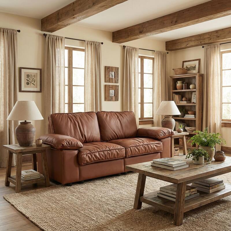 Roomfitters Modern Overstuffed Upholstered Loveseat with Padded Pillow Arms, Comfortable 2 Seater Couch for Living Room