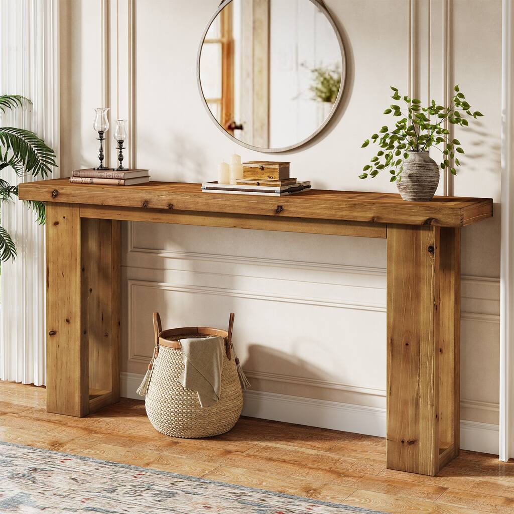Solid Wood Sofa Table, 63-Inch Farmhouse Console Table