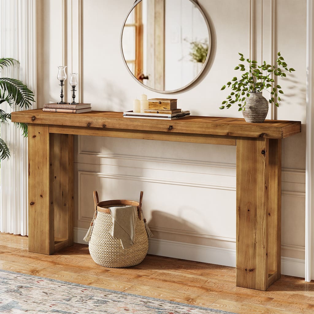 Solid Wood Sofa Table , 63-Inch Farmhouse Rectangular Console Table