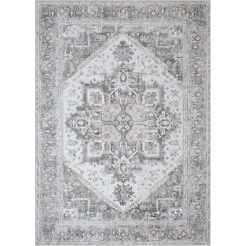 Mcow Vintage Gray Classical Pattern Ultra-Thin Low-Pile 5x7 Non-Slip Washable Area Rug - 5' x 7'