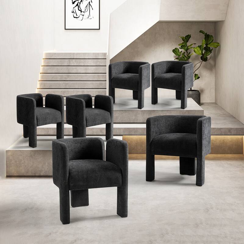 Eugen Modern Low Back Dining Chair with Three-legged Design Set Of 6 By HULALA HOME - Charcoal