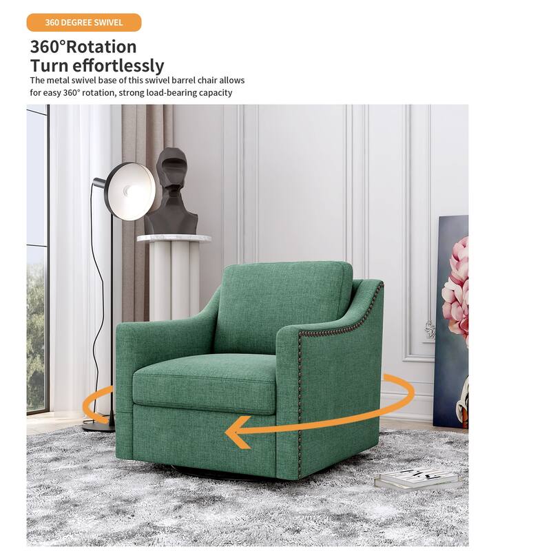 Modern Soft Velvet Upholstered Ergonomics Swivel Armchair: 360 Degree Movement, Brass Nail Decorative