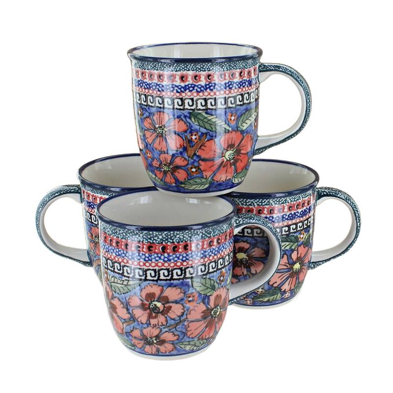 Blue Rose Polish Pottery 1800 Zaklady 4PC Mug Set - Jungle Flower