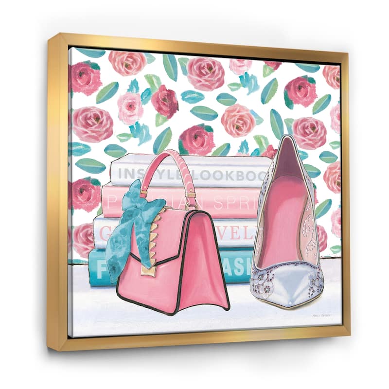 Designart "Pink Fashion high heels I" Posh & Luxe Framed Canvas