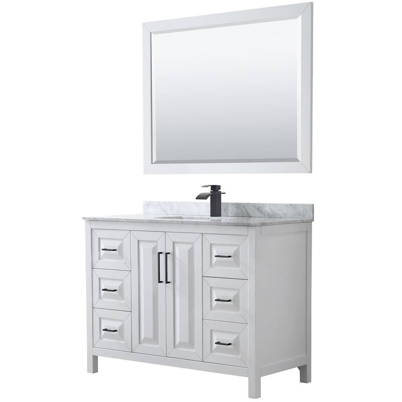 Wyndham Collection Daria 48" Free Standing Single Vanity Set with MDF - White / White Carrara Marble Top / Matte Black - Painted
