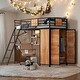 preview thumbnail 2 of 28, Modern Metal Twin Size Loft Bed with L-shape Desk and Spacious Wooden Wardrobe