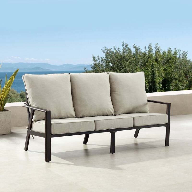 Black Aluminum Deep Seating Deep Seating Sofa with Cushions - Light Grey