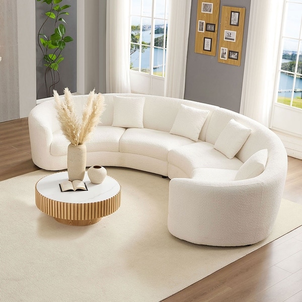 Mid-Century Modern Beige Symmetrical Circle Sectional Sofa Curved Couch