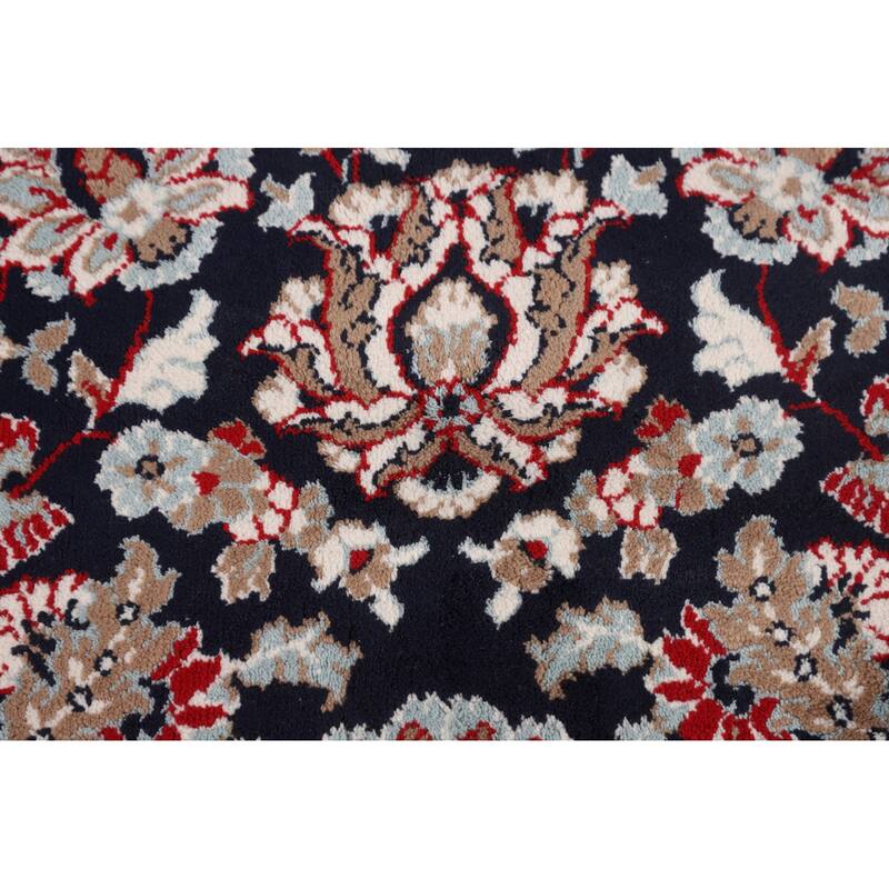 Navy Blue Kashan Turkish Area Rug Machine Made Carpet - 9'5" x 12'9"