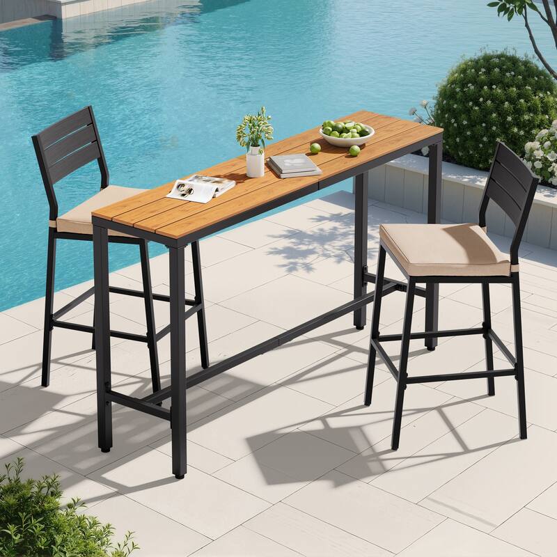 VredHom Outdoor Indoor Patio Rectangular Bar Table Pub Table - 63''-Brown-1PC