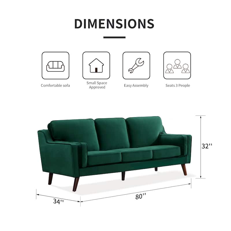Sofa Couches Velvet 3-Seater Sofa with 5.9" Upholstered Cushion for Living Room/Apartment/Office
