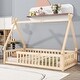 preview thumbnail 2 of 78, Toddler Floor Bed with Fence Guardrails, Wood Slat Support, Tent-shaped Bed with Roof Frame - Available with or without Door