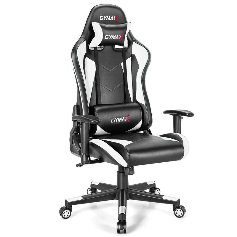 Gymax Gaming Chair Adjustable Swivel Racing Style Computer Office - See Details - Black + White