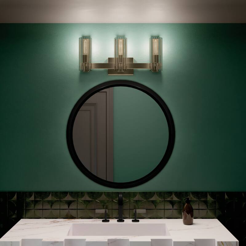 Jemsa 22.75 in. 3-Light Bathroom Vanity Light with Clear Fluted Glass