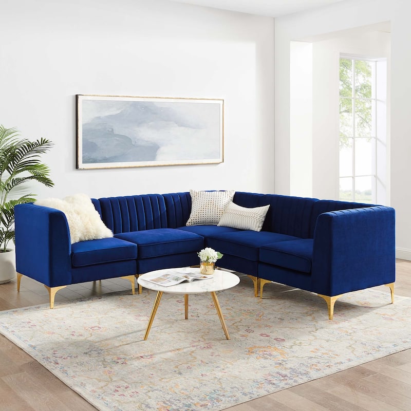 Triumph Channel Tufted Performance Velvet 5-Piece Sectional Sofa - Navy