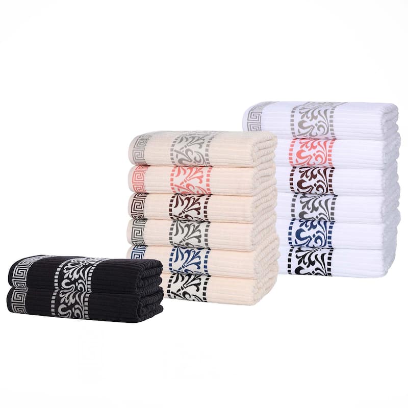 Superior Athens Cotton Floral Border Greek Key 8-Piece Towel Set
