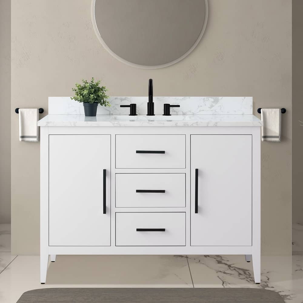 Vanity Art 48" Single Sink Bathroom Vanity Cabinet with Engineered Marble Countertop