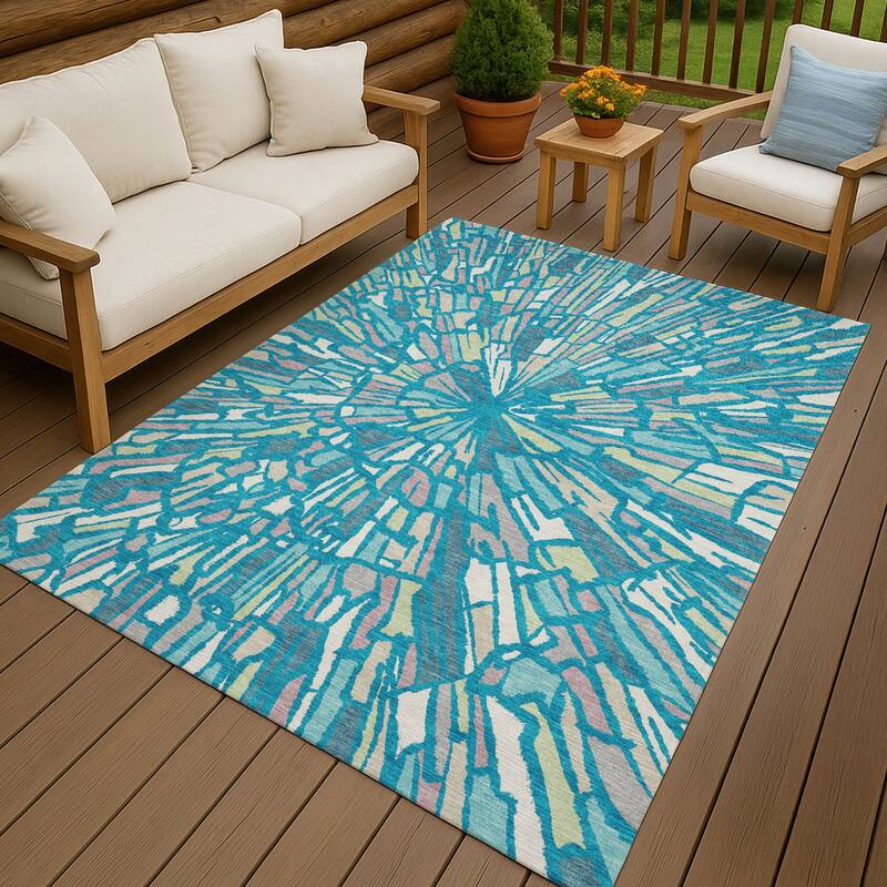 Machine Washable Indoor/ Outdoor Modern Zip Chantille Rug