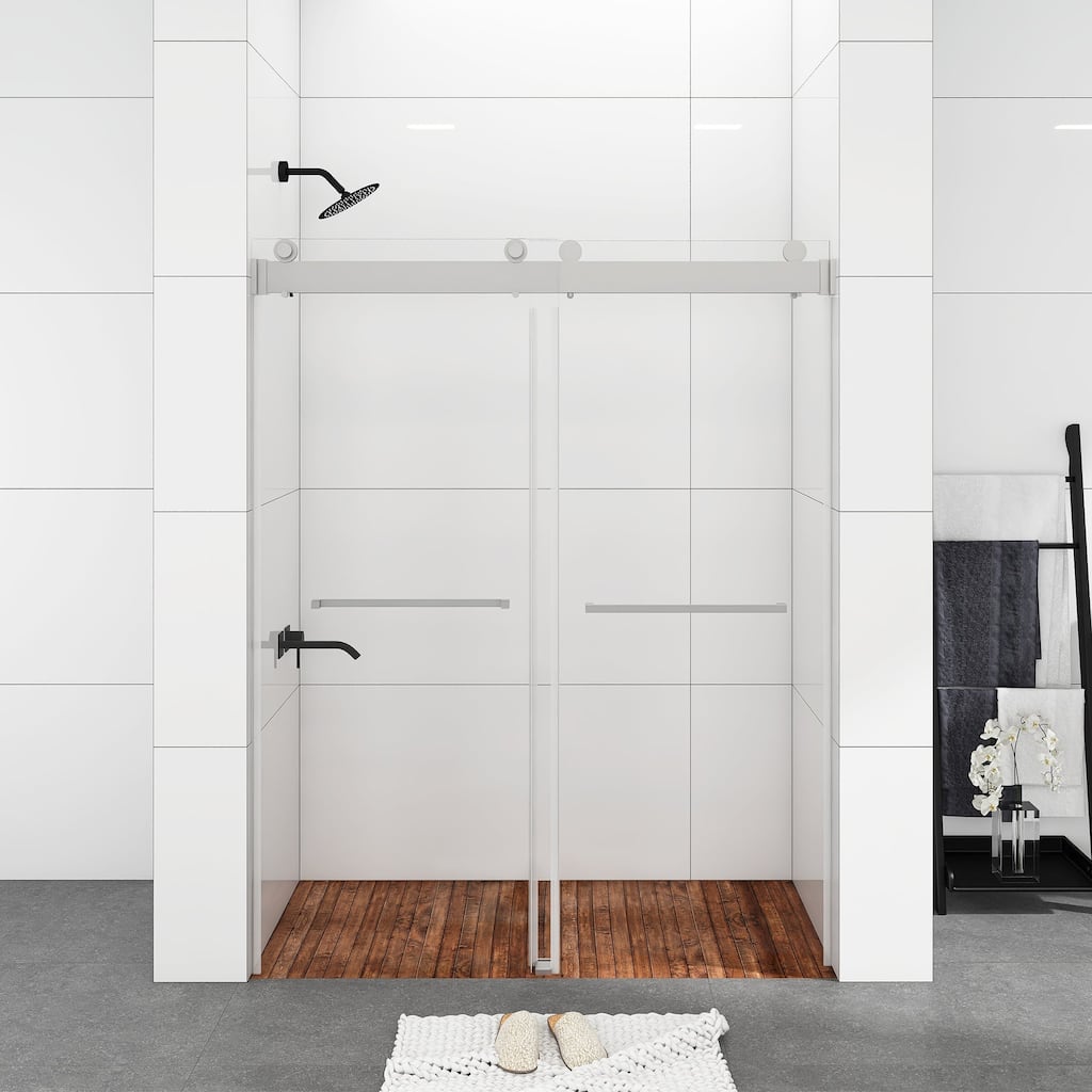 48/60/72 in. W Sliding Frameless Shower Door in Chrome with Tempered glass