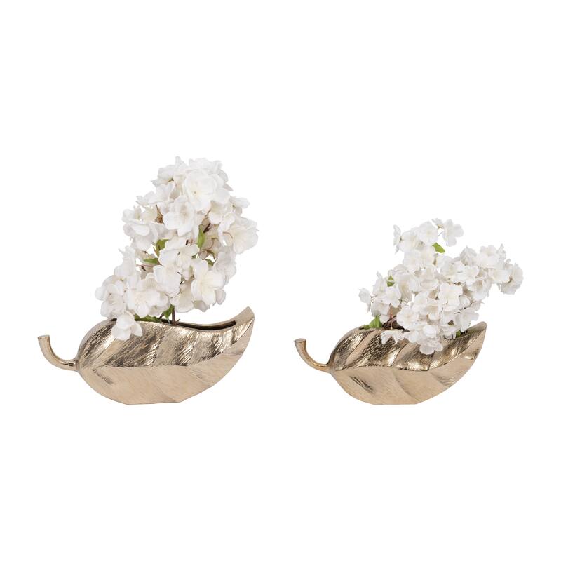 Sagebrook Home Elegant Leaf-Design Vases, Gold, Ideal for Home Decor Enthusiasts, Chic Centerpiece Addition, Set of 2