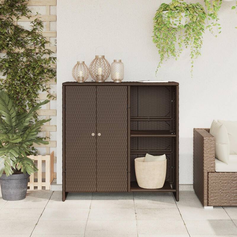 vidaXL Storage Cabinet Beige/Brown/Grey 100x36x102 cm Rattan - 14.2 x 39.4 x 40.2