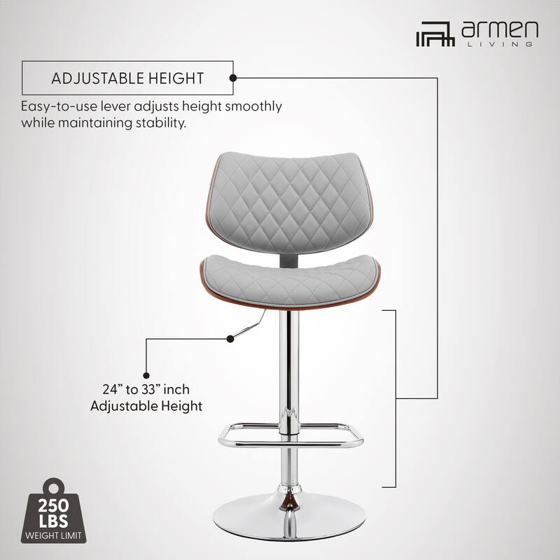 Leland Adjustable Faux Leather and Metal Bar Stool