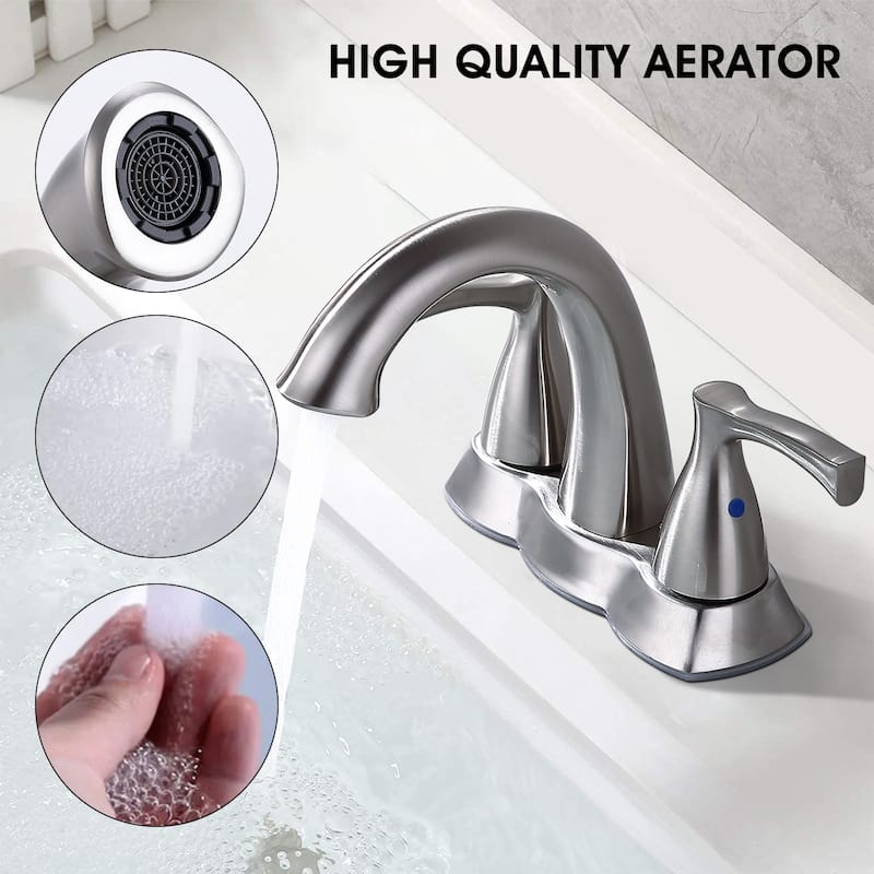 Modern 2 Handle Curved Bathroom Sink Faucet with Pop Up Drain and Aerator, Corrosion and Rust Resistant