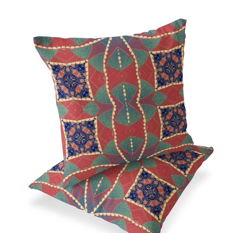 HomeRoots Set of Two 16" X 16" Blue and Green Blown Seam Eclectic Indoor Outdoor Throw Pillow - 16.00' X '16.00' X '5.00