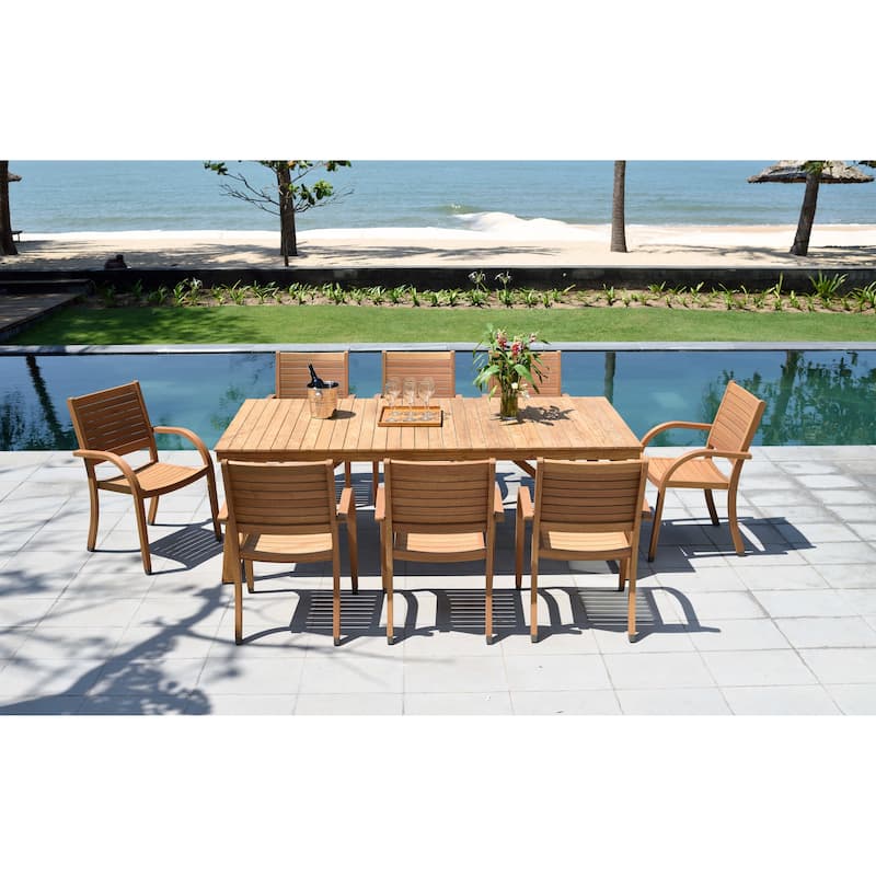 LifestyleGarden Reclaimed Teak Outdoor Patio Dining Set - 9pc
