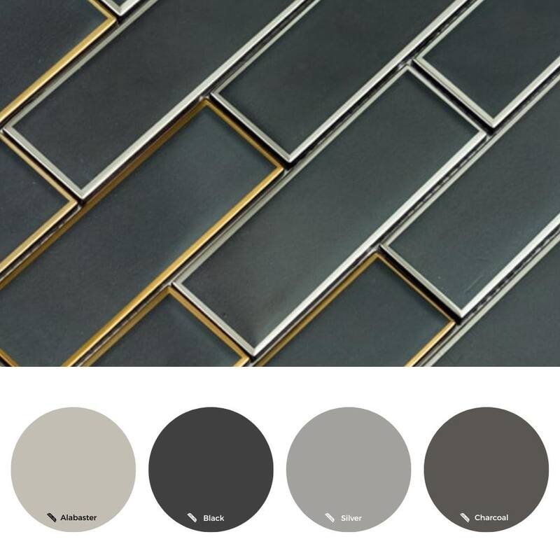 The Tile Life Athena 2x6 Black/ Silver Matte Glass Subway Mosaic Backsplash & Wall Tile
