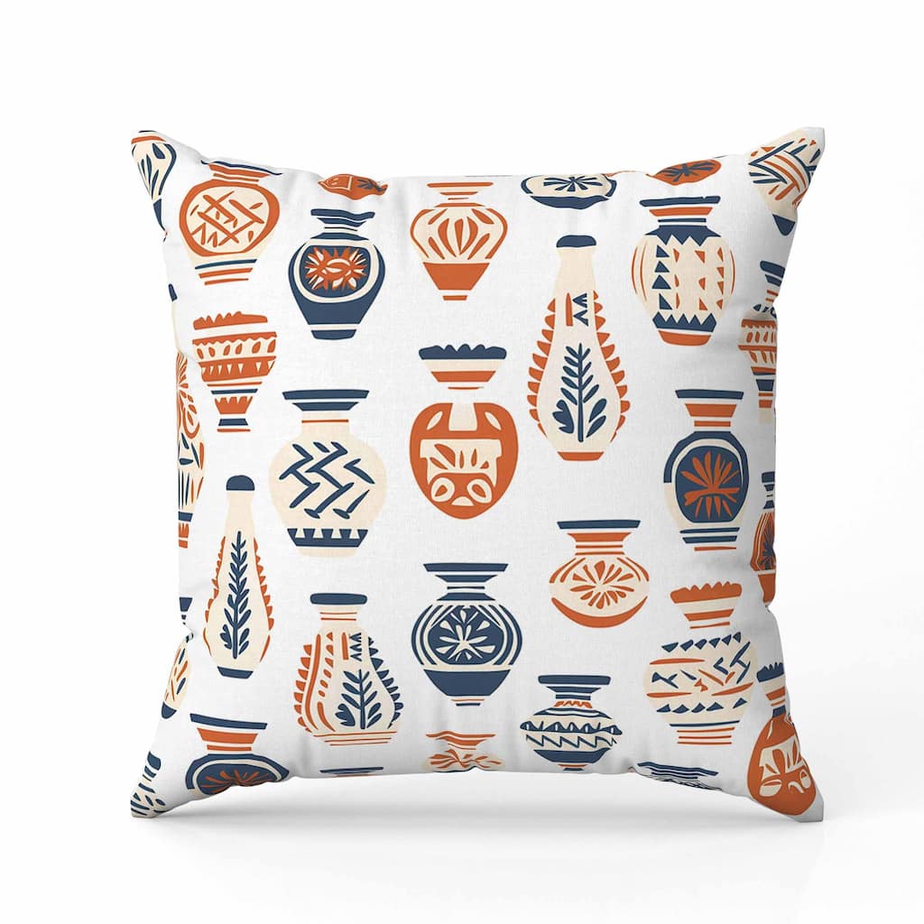 Mystical Pottery Indoor/Outdoor Reversible Throw Pillow White and Orange