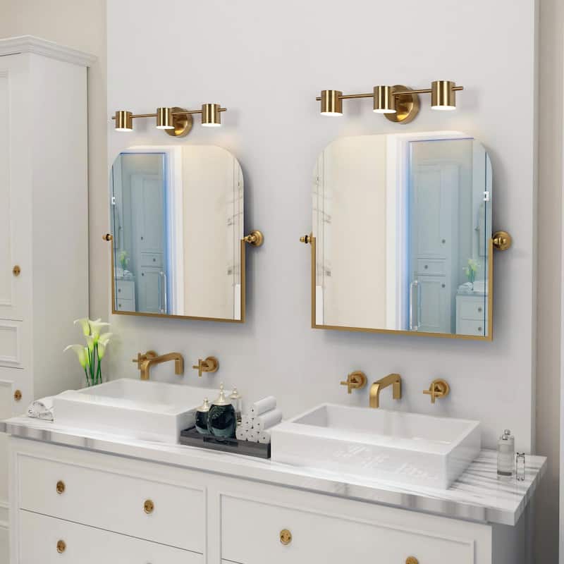Modern 3-Light Gold Brass LED Bathroom Vanity Light Linear Wall Sconces