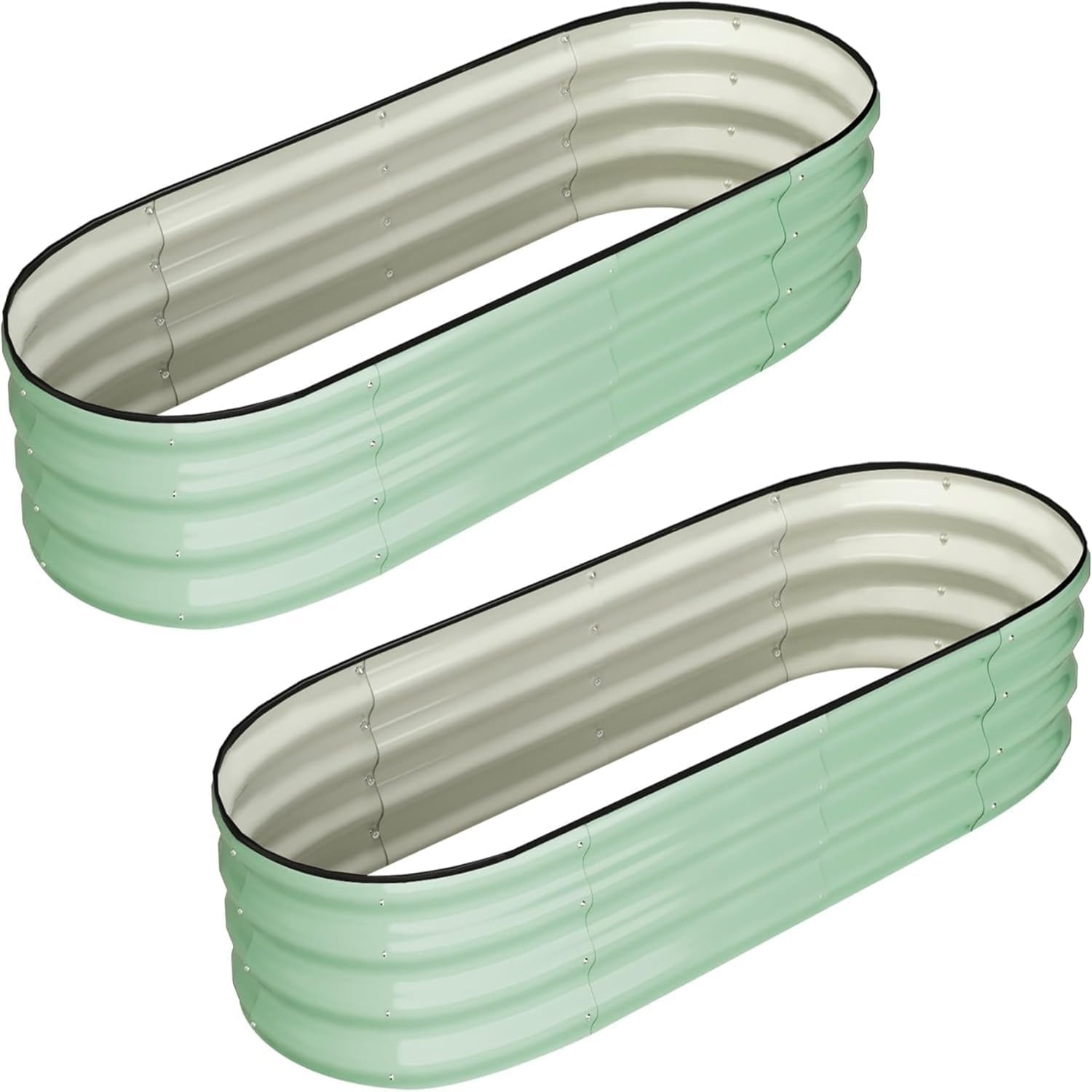 2-Pack Galvanized Steel Oval Raised Garden Beds (4.5x2x1.5FT) - Large Metal Planter Box with Open Base Off-White