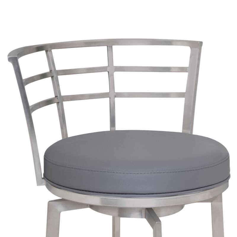 26" Modern Swivel Counter Height Bar Stool with Low Back Faux Leather Seat and Silver Iron Frame - 35" H x 20" W x 21" D