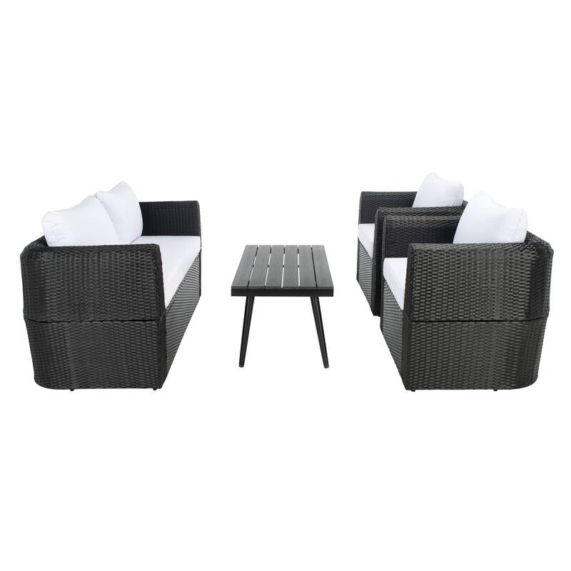 SAFAVIEH Outdoor Living Tarien Wicker 4-Piece Living Patio Set - 48"W x 25"D x 28"H