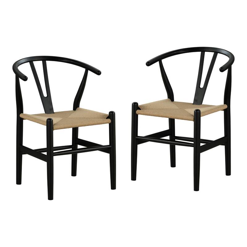 Furniture of America Farre Mid-Century Modern Black Solid Wood Rounded Dining Chairs (Set of 2)